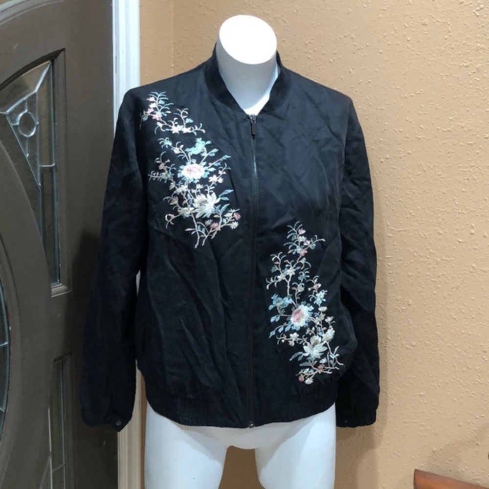 A.Moss black floral embroidered bomber jacket
